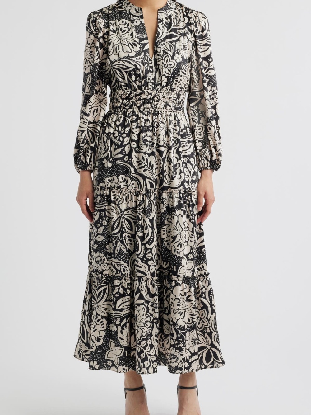 Julia Jordan Two-Tone Floral Long Sleeve Maxi Dress Black Beige Size 8